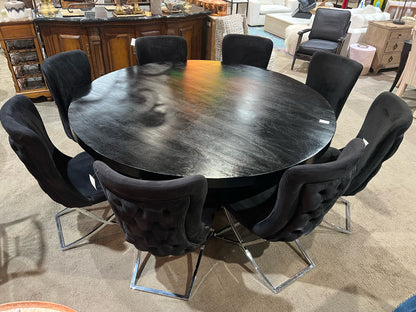 Table & Chairs Black Mahogany Wood & Velvet