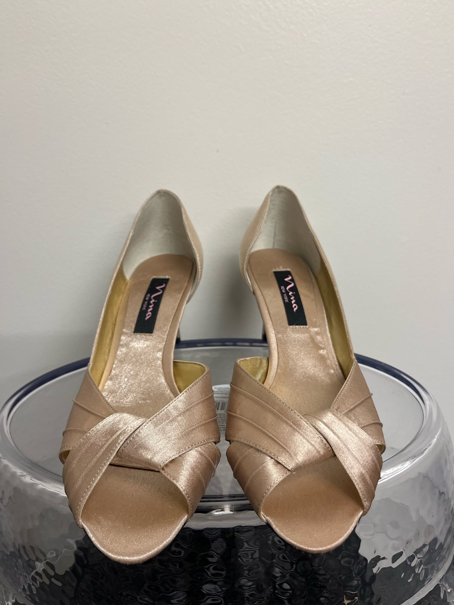 Nina Gold Satin Kitten Heels