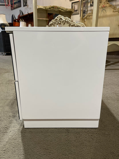 White Lacquered Wood & Smoke Mirror 2 Drawer Nightstand