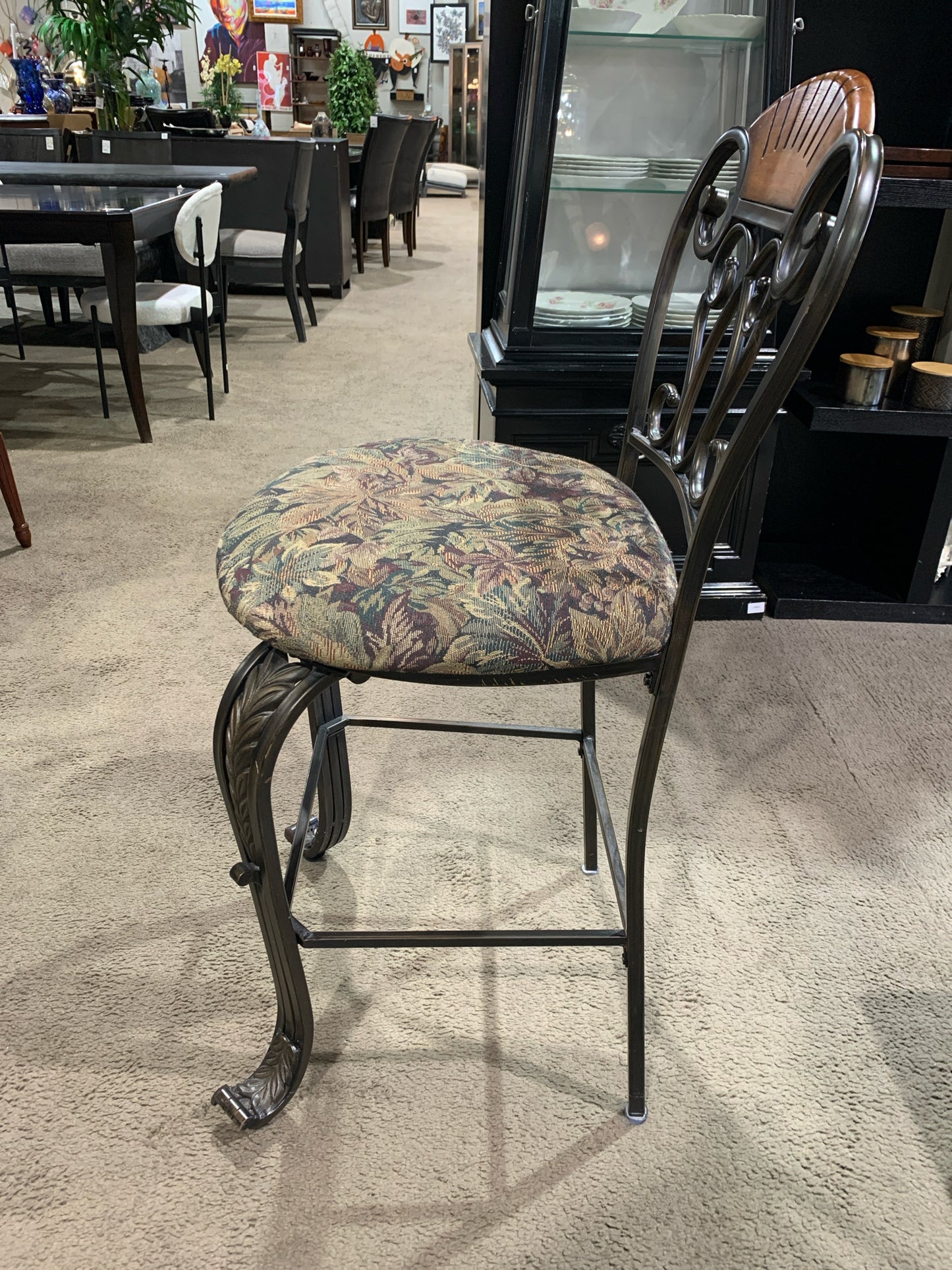 Metal Frame & Paisley Cushion Bar Stool