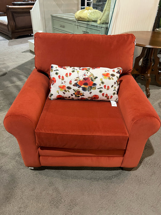 Bassett Rust Fabric Club Chair & Custom Floral Pillow