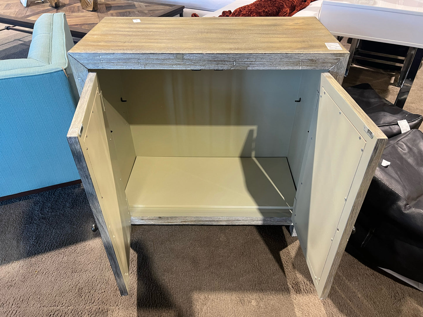 Pottery Barn Gray Farmhouse 2 Door Wood & Mirror Cabinet