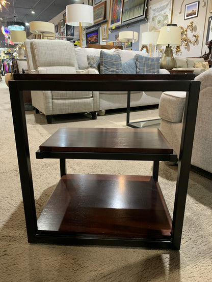Square Three Tier Metal & Wood End Table