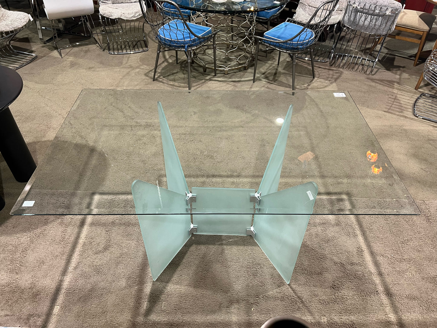 Contemporary Glass Top & Frosted Glass Base Dining Table