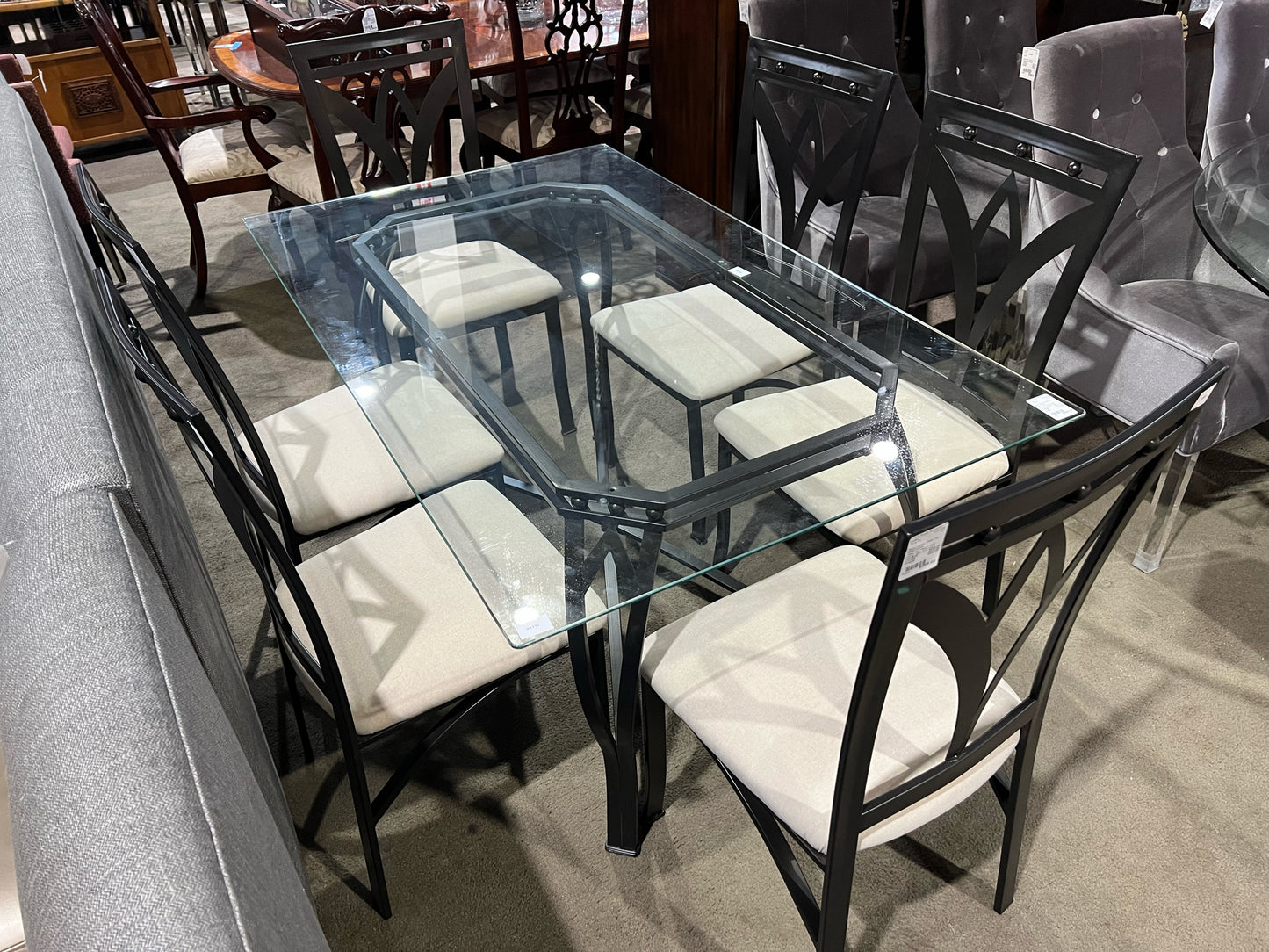 Black Metal Frame & Glass Top Hairpin Style Dining Set