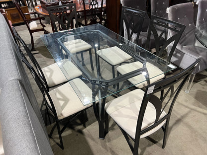 Black Metal Frame & Glass Top Hairpin Style Dining Set