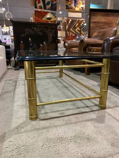 Mastercraft MCM Faux Bamboo Brass &amp; Glass Top Coffee Table
