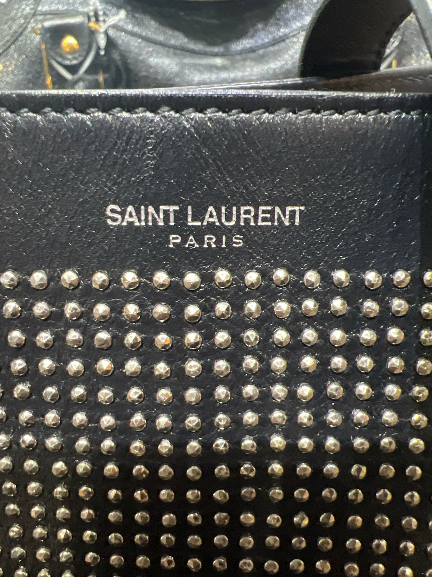 Saint Laurent Silver Studded Black Suede Tote