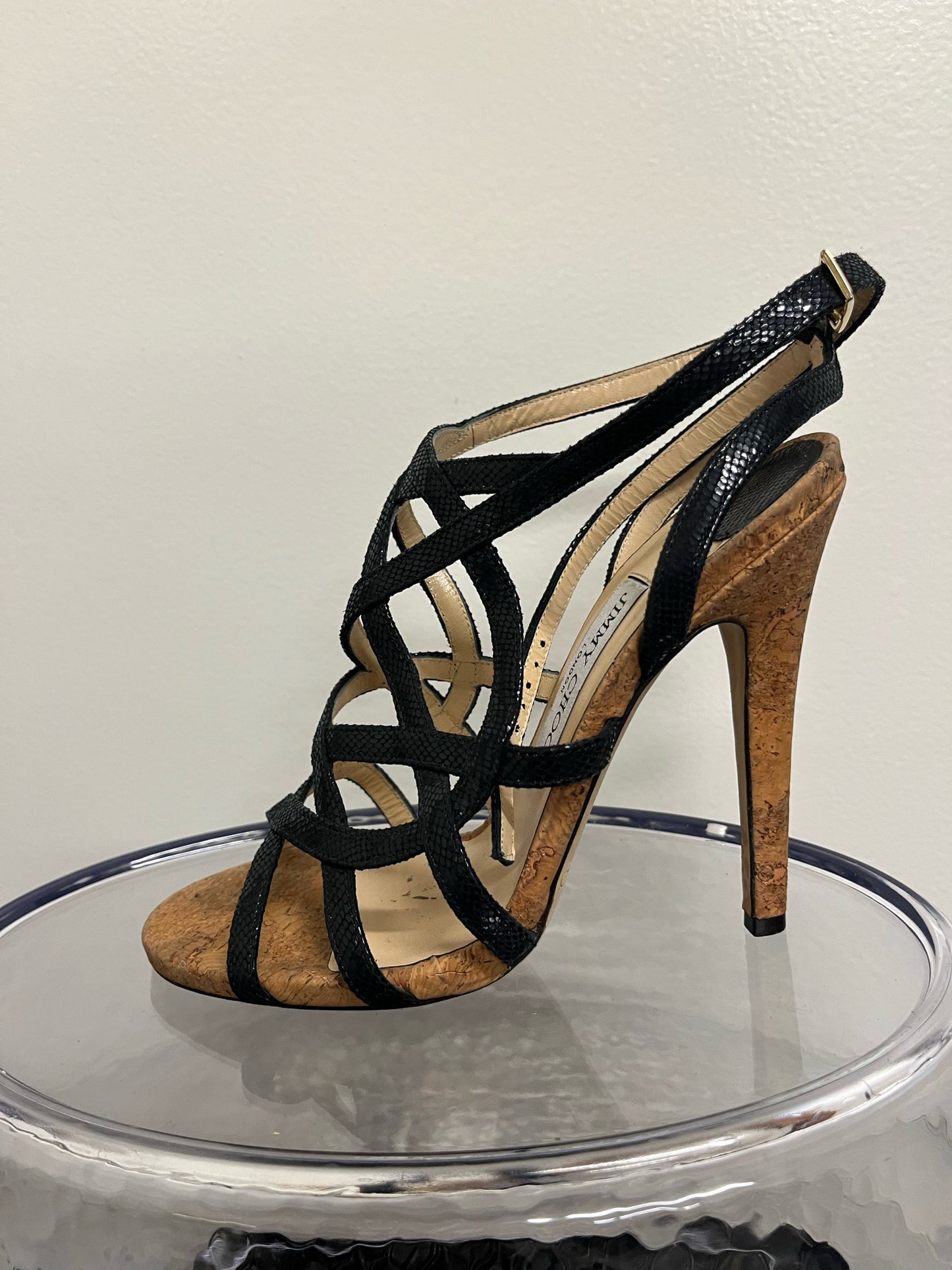 Jimmy Choo Black Strappy Cork-sole Sandals