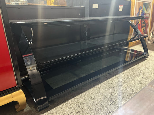 Black 3 Tier Smoke Glass & Metal Media Console