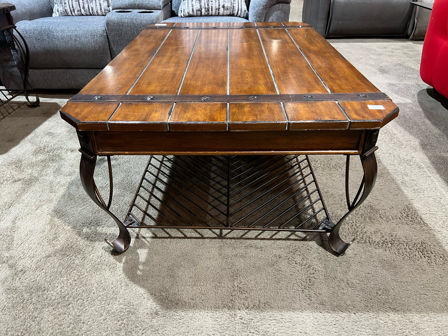 Wood Top & Metal Base Coffee Table