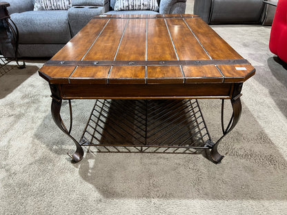 Wood Top & Metal Base Coffee Table