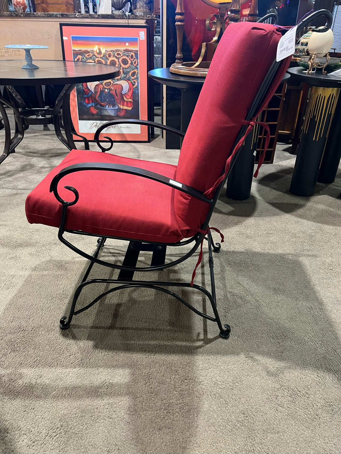 Black Wrought Iron Frame & Red Cushion Patio Chair