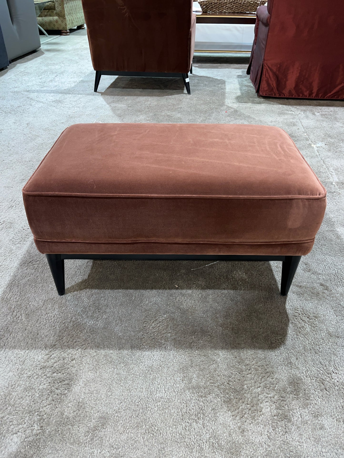 CB2 Contemporary Brown Velvet Wing Chair & Ottoman Set