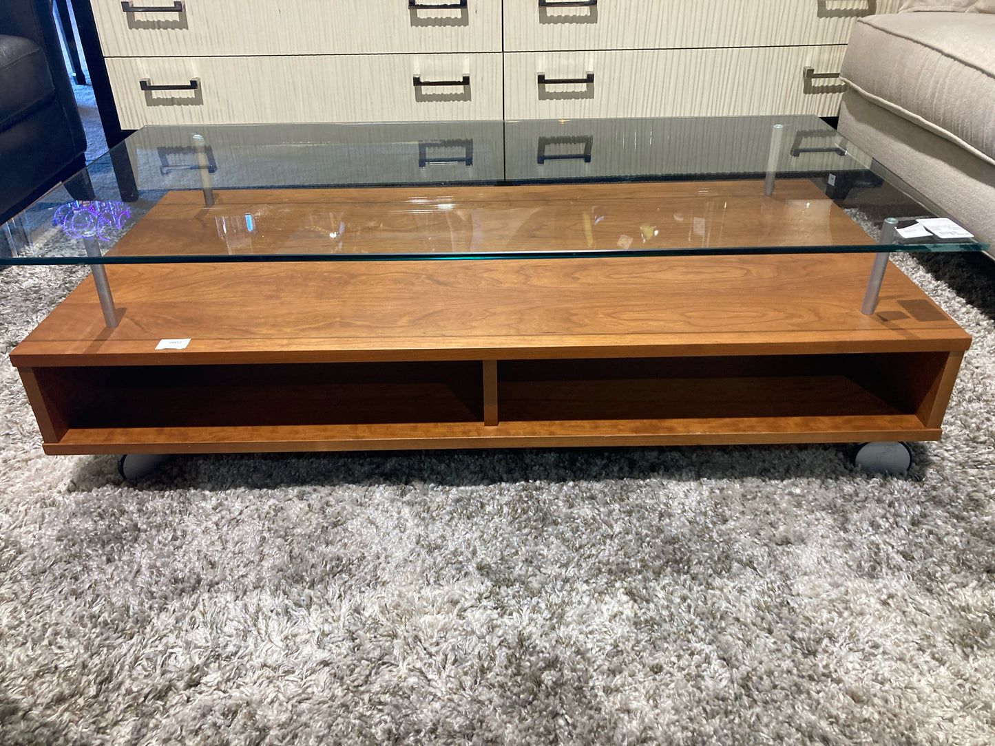 Danish Style Cherry & Glass Top Rolling Two Tier