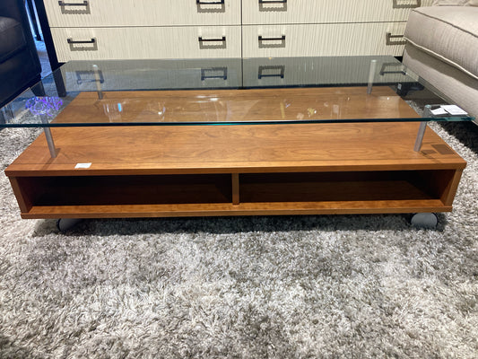 Danish Style Cherry & Glass Top Rolling Two Tier