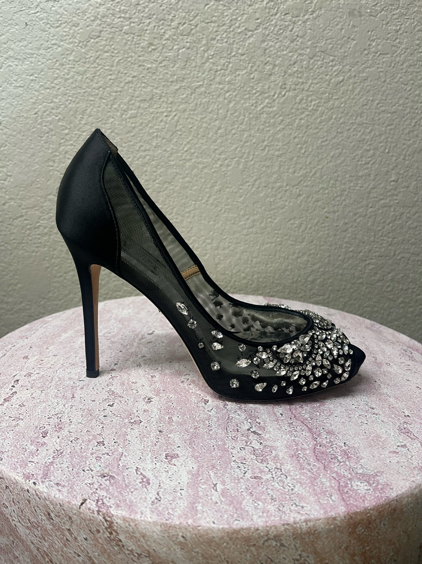 Badgley & Mischka Black Crystal Peeptoe Heels
