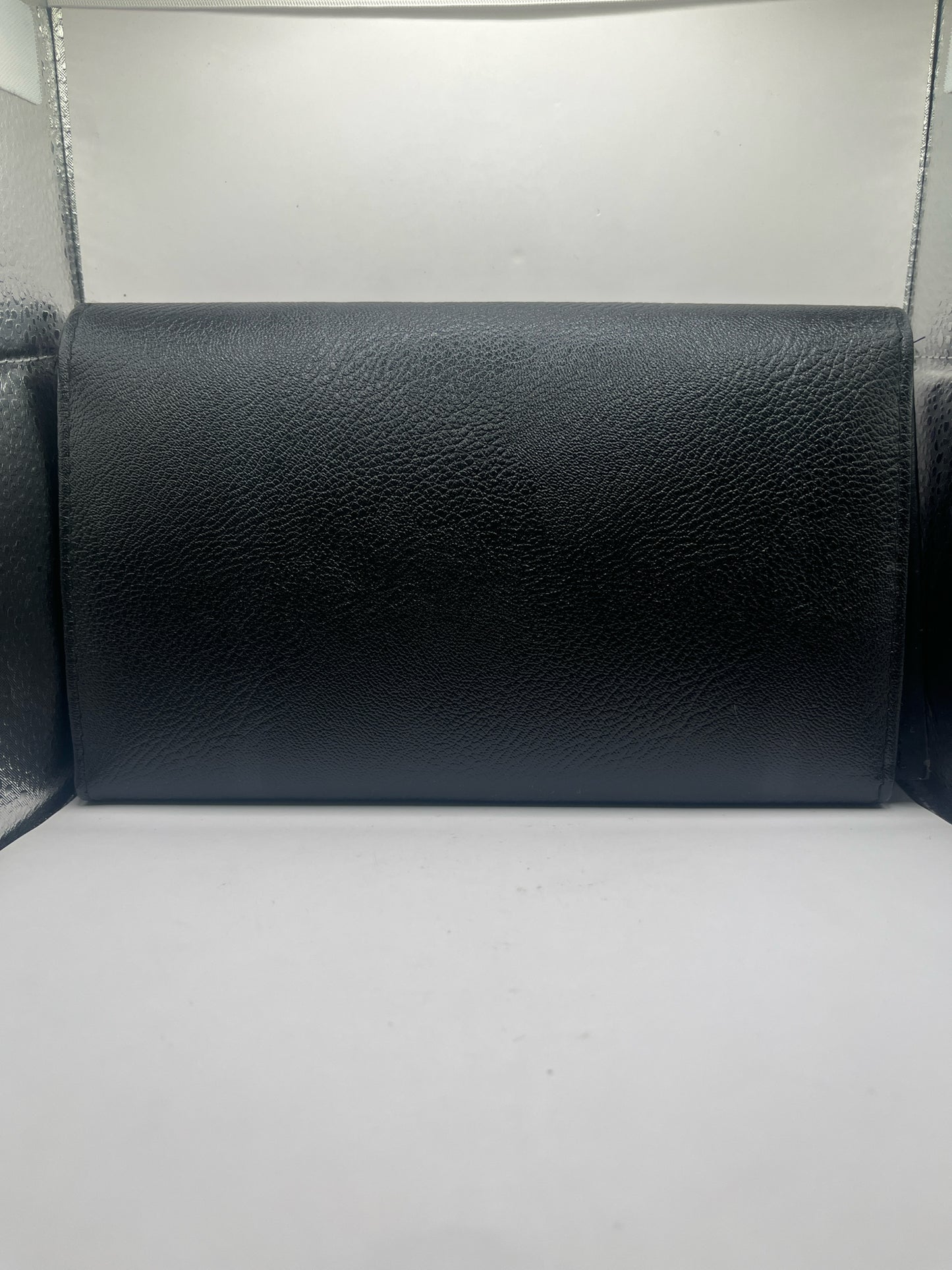 Black Envelope Clutch With Purple Accents