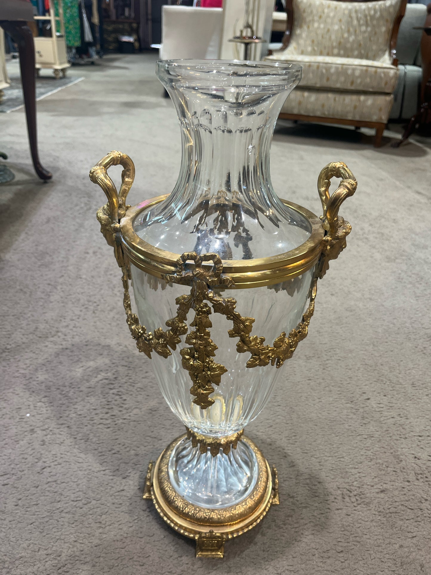19th Century King Louis XVI Baccarat Crystal Vase With Ormolu Trim