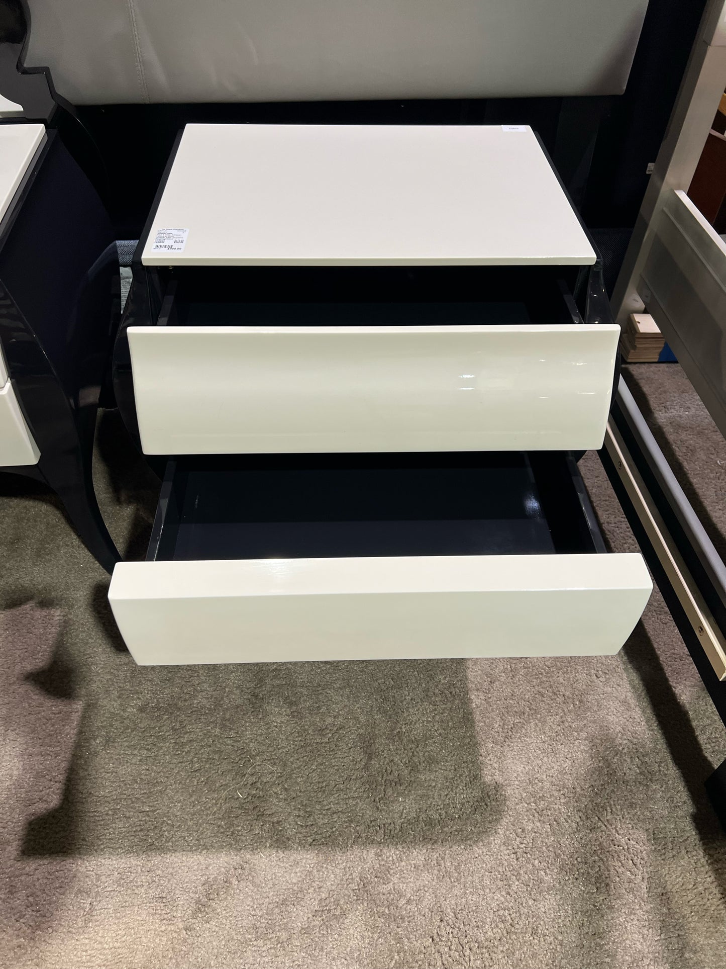 Jonathan Adler Black & White 2 Drawer Lacquered Wood Nightstand