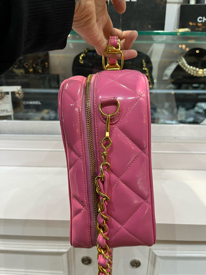 Chanel Pink Quilted Patent Leather Handbag