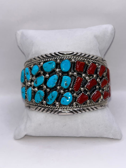 Tommy Moore 925 Sterling Silver Turquoise & Coral Bracelet