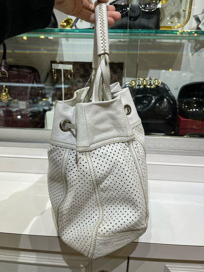 Prada White Perforated Leather Bucket Bag