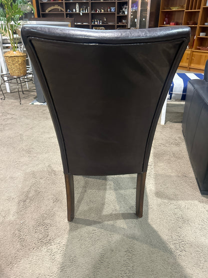 Brown Leather & Wood Frame Dining Chair