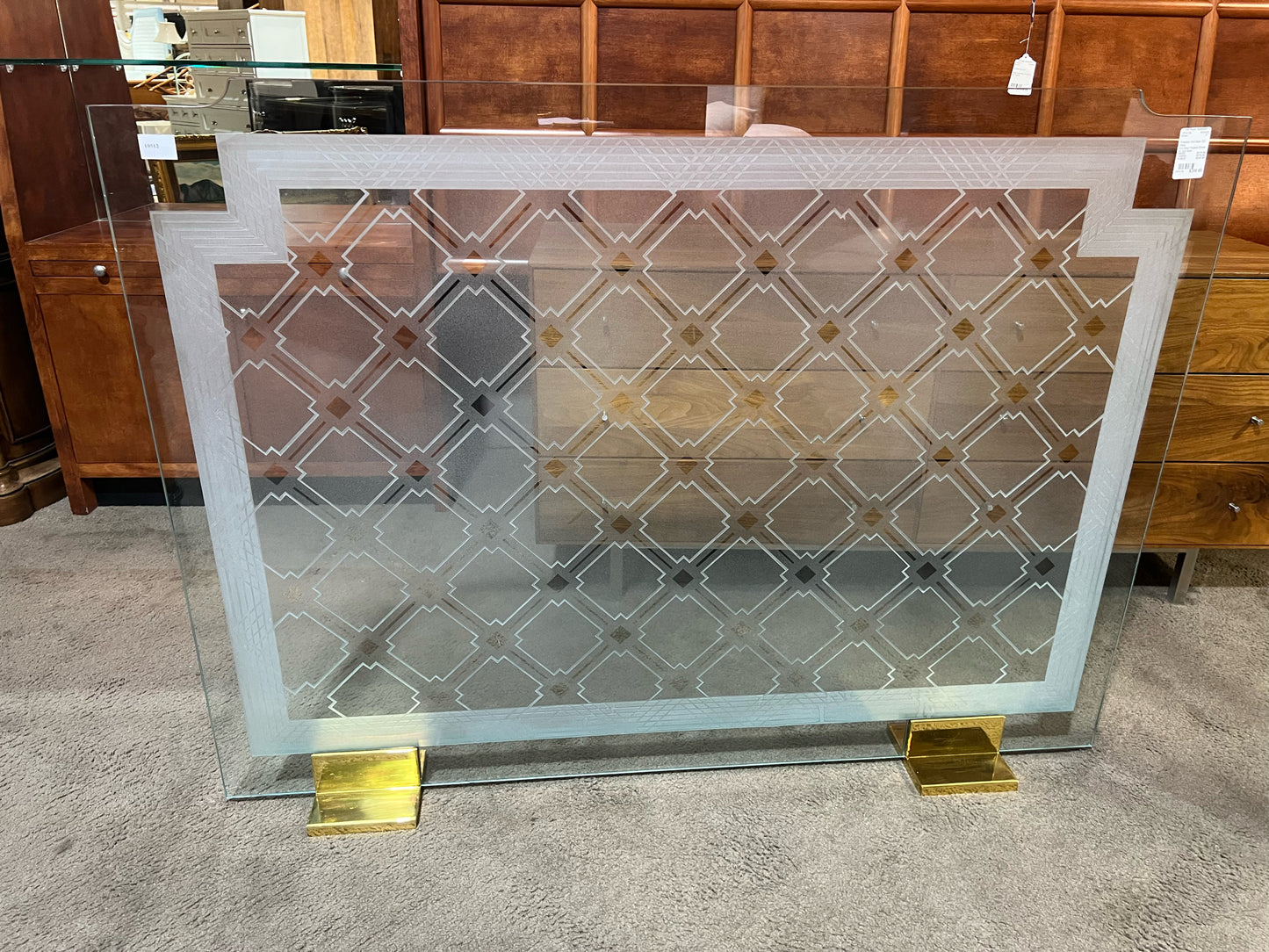 Cut Glass Fireplace Screen w/ Gold Base