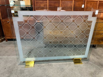 Cut Glass Fireplace Screen w/ Gold Base