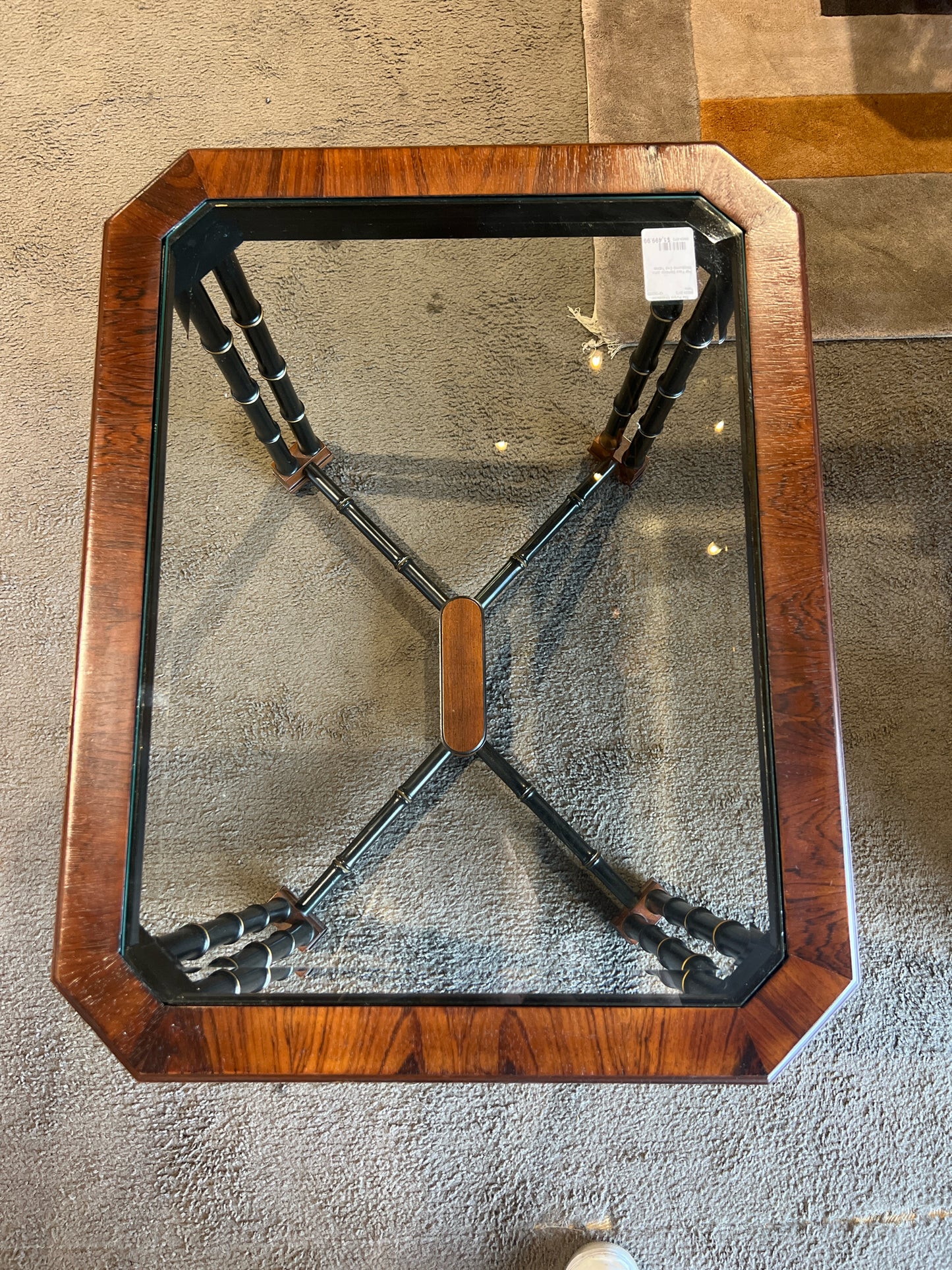 John Widdicomb Faux Bamboo & Glass Insert End Table