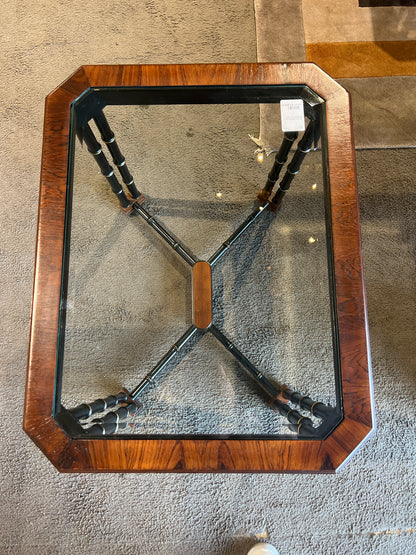John Widdicomb Faux Bamboo & Glass Insert End Table