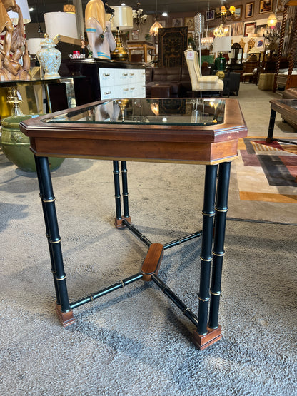 John Widdicomb Faux Bamboo & Glass Insert End Table