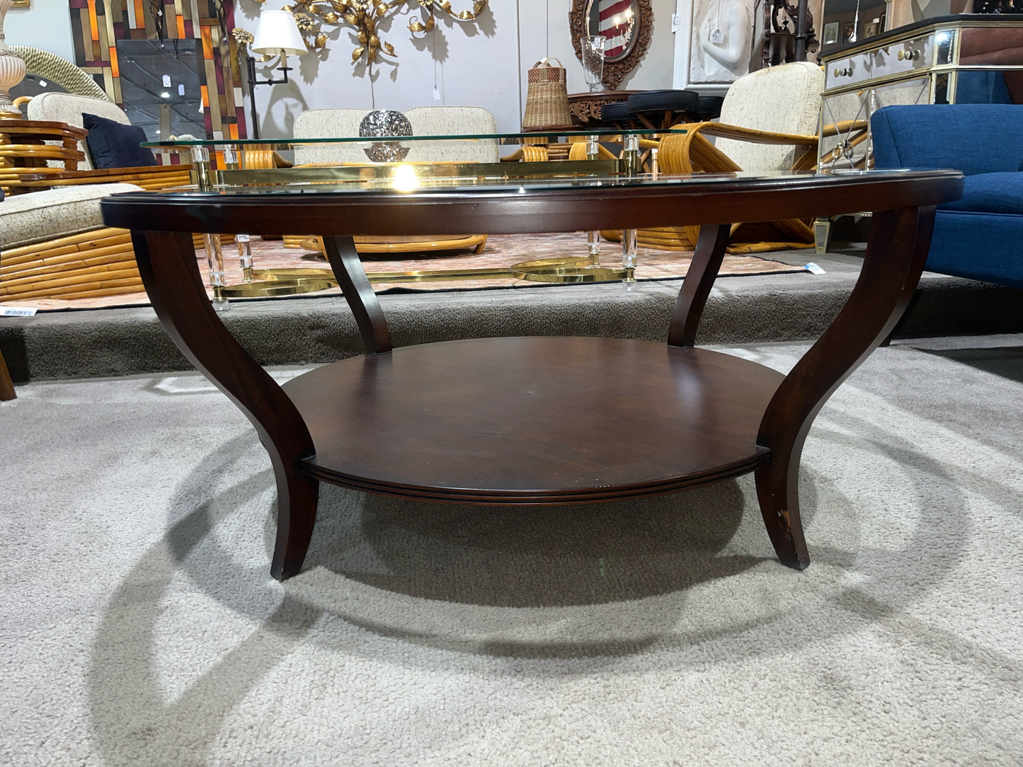 Ethan Allen Round Glass Top Coffee Table