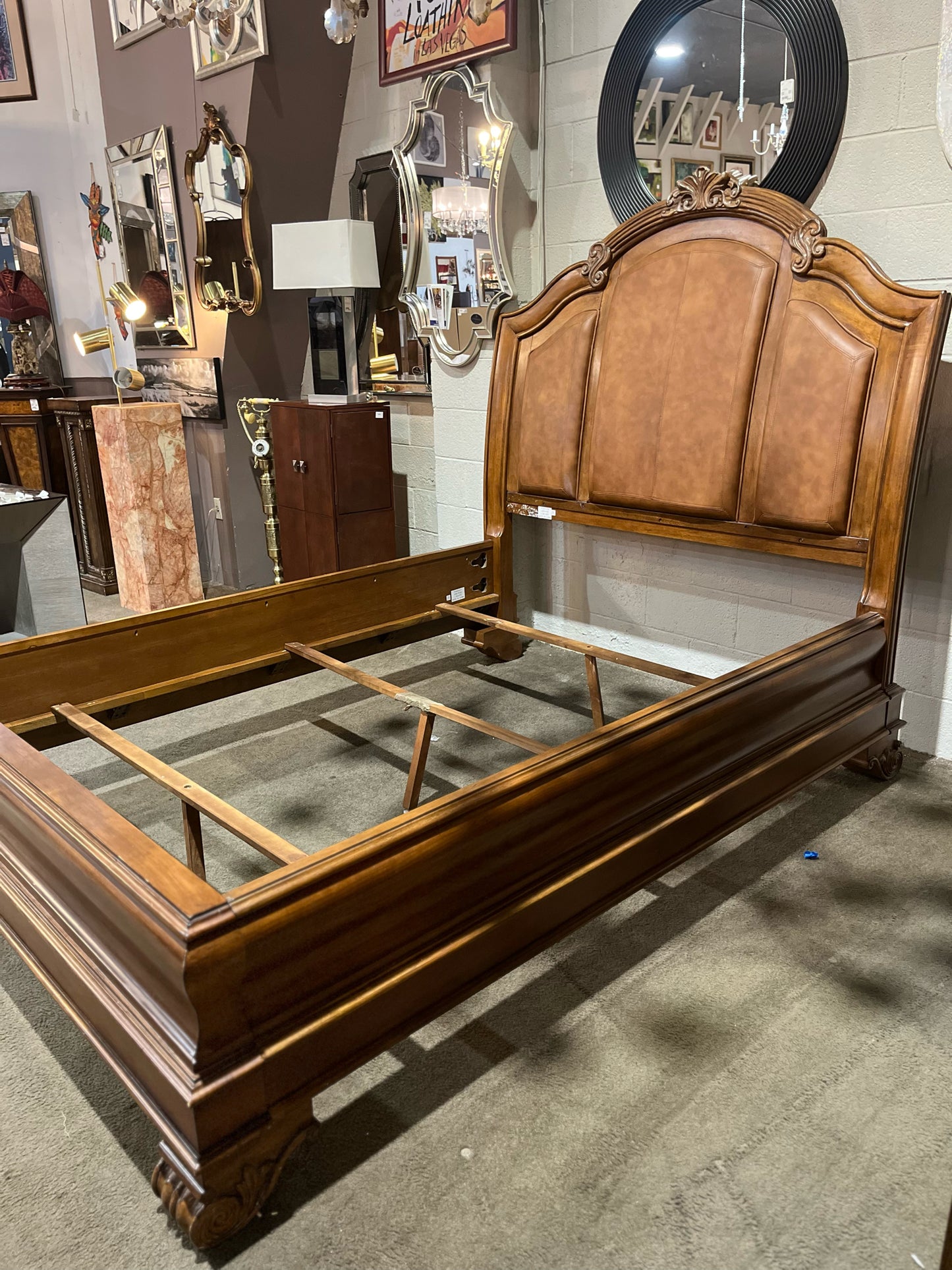 Bassett Queen Size Bed With Leather Headboard