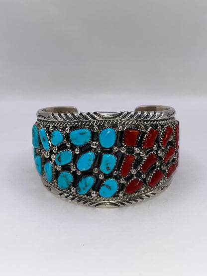 Tommy Moore 925 Sterling Silver Turquoise & Coral Bracelet