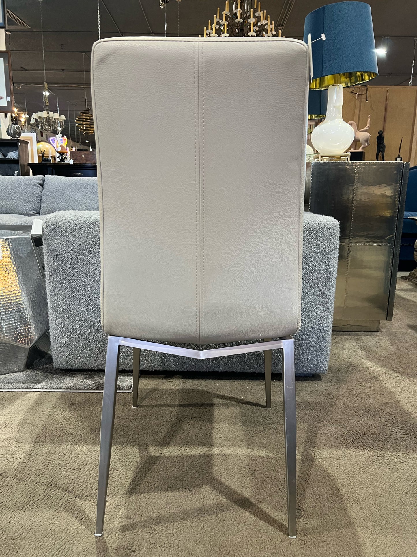Gray Leather & Metal Frame Dining Chair