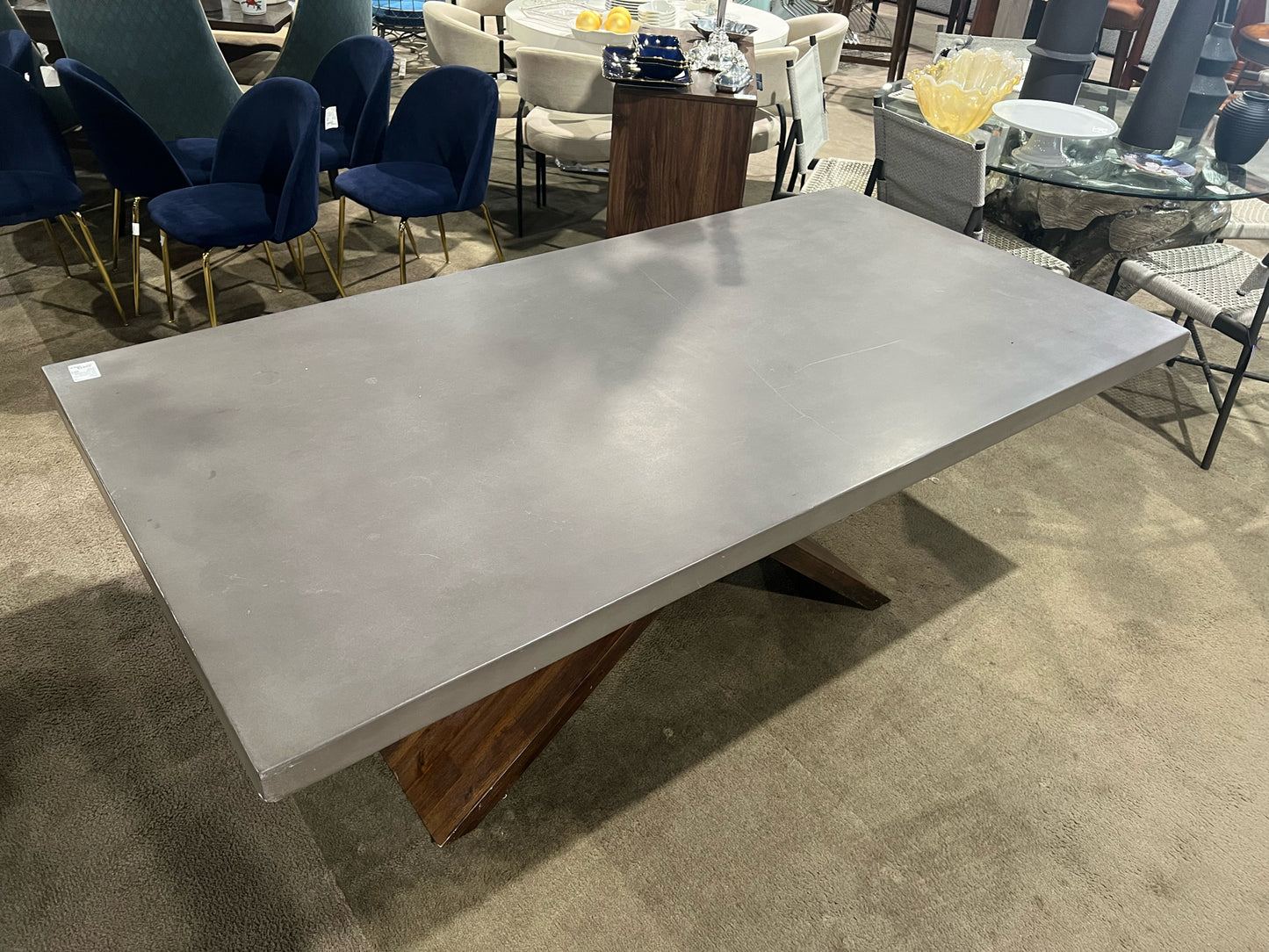 AS IS SunPan Gray Concrete Top & Wood Base "Vixen" Dining Table