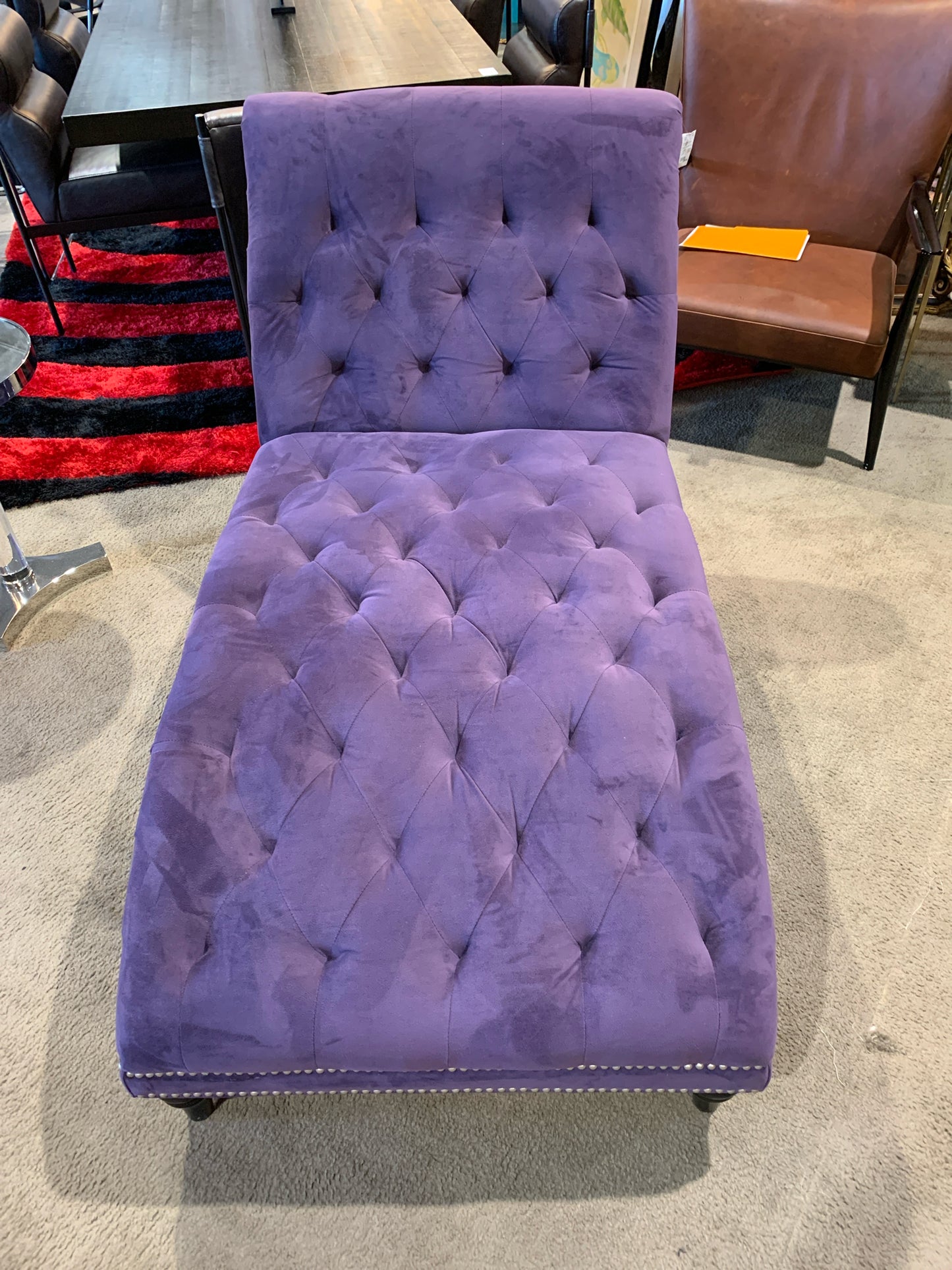 Purple Tufted Velvet Chaise w/ Nailhead Trim