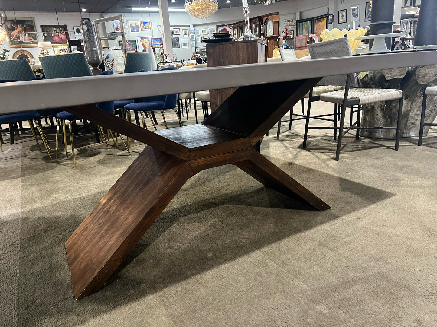 AS IS SunPan Gray Concrete Top & Wood Base "Vixen" Dining Table