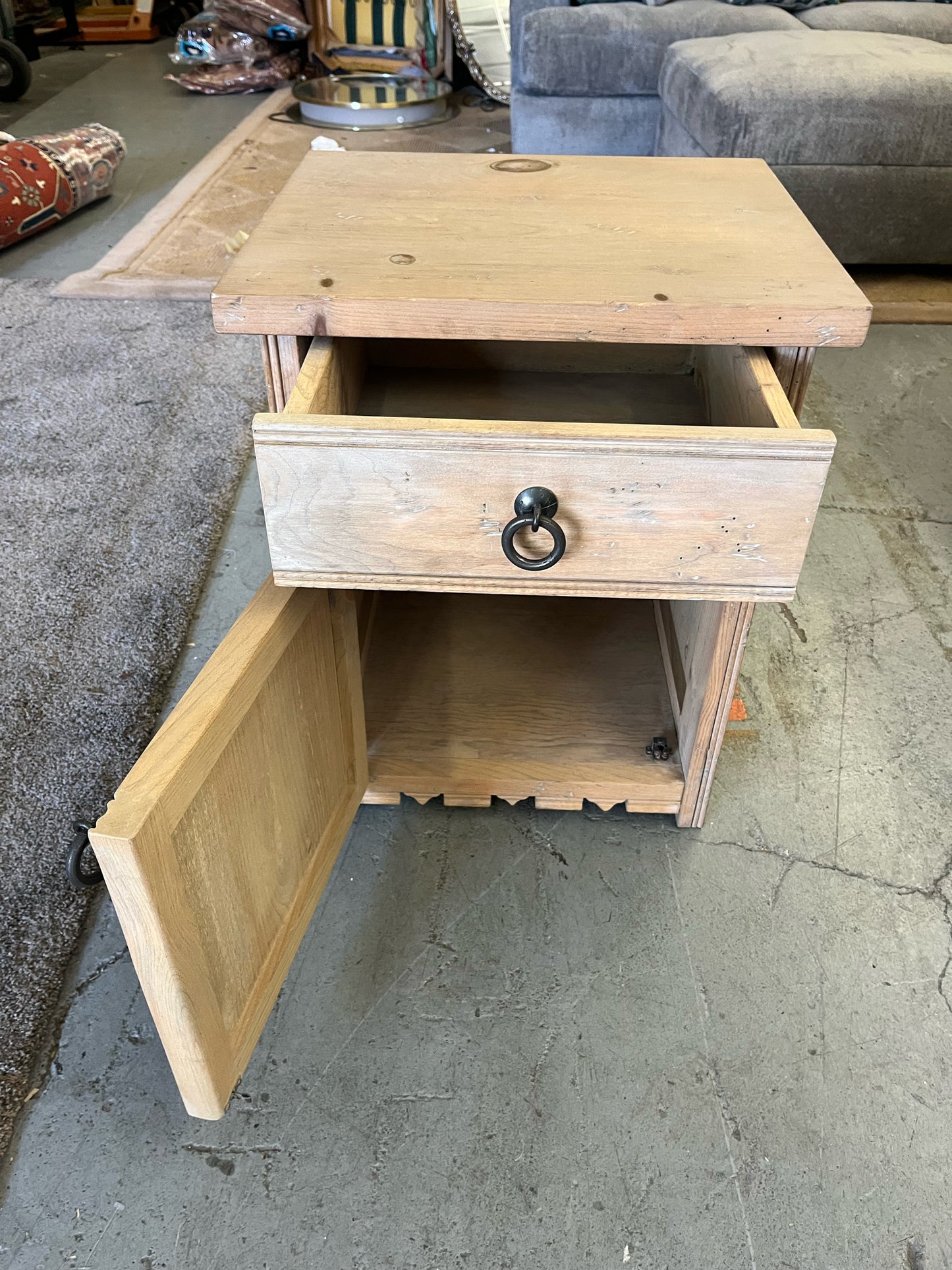 Rustic Wood Nightstand with Carved Star Door