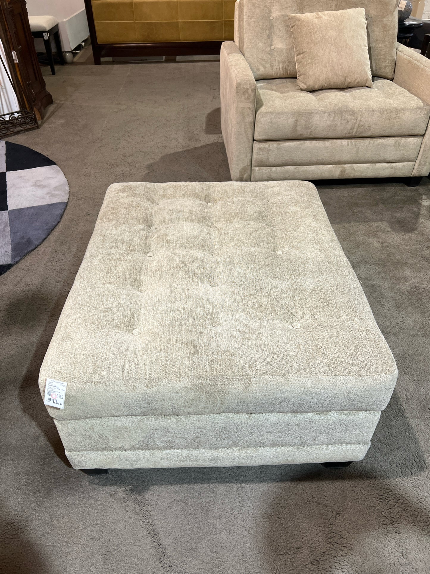 2019 Custom Made Omnia Fabric Beige Tufted Ottoman