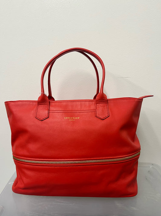 Longchamp Red Leather Extendable Tote