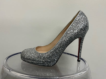 Christian Louboutin Silver Glitter Accent Heels