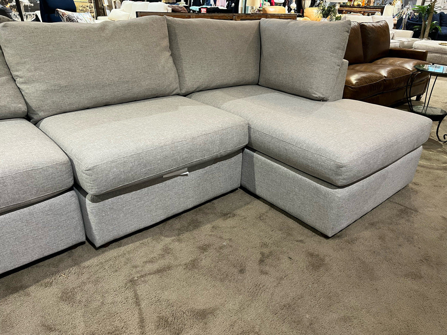 Bassett Fog Gray Fabric "Beckham" Double Chaise Sofa