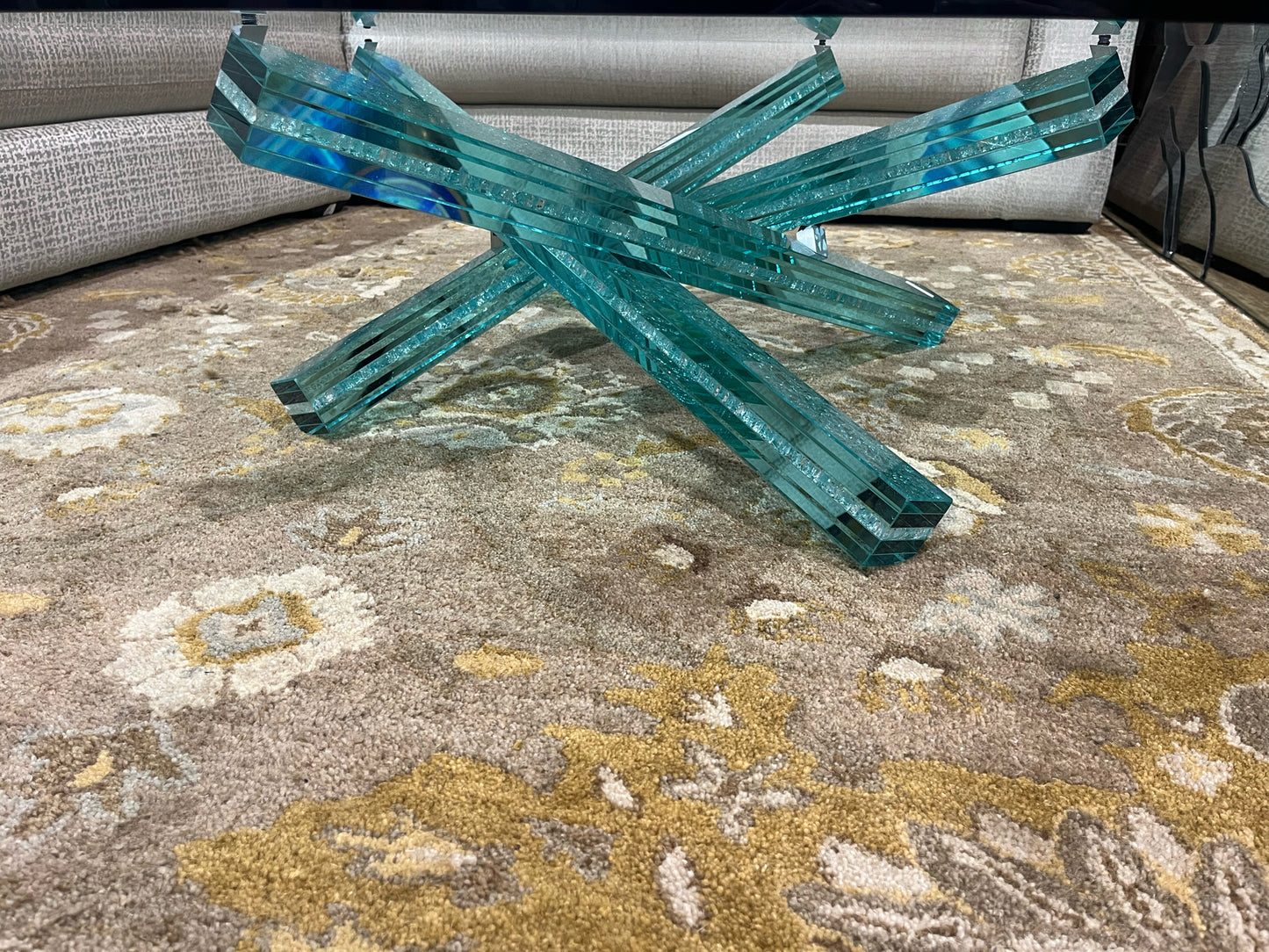 Abstract Crackled Glass "Jack Base" Coffee Table