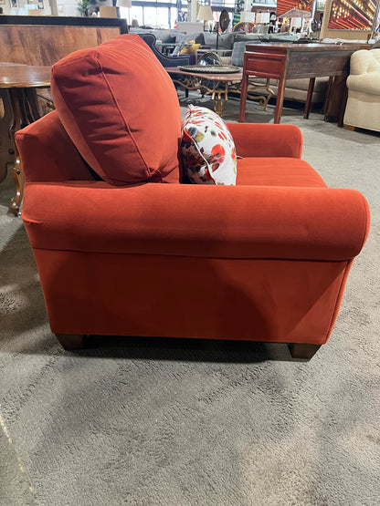 Bassett Rust Fabric Club Chair & Custom Floral Pillow