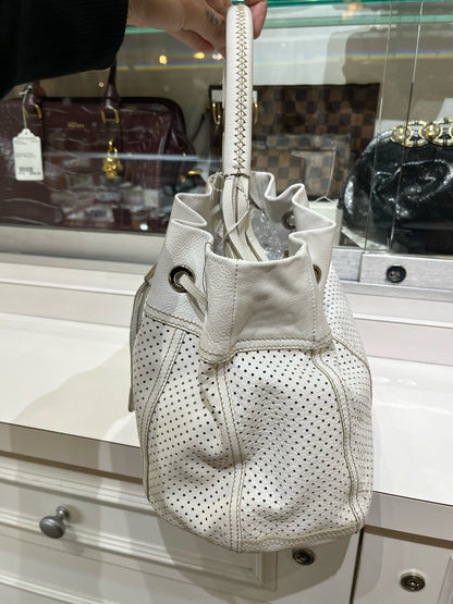 Prada White Perforated Leather Bucket Bag