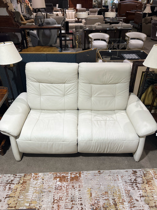 Ekornes Cream 2 Seat Leather  "Hidden Switch" Electric Recliner Sofa