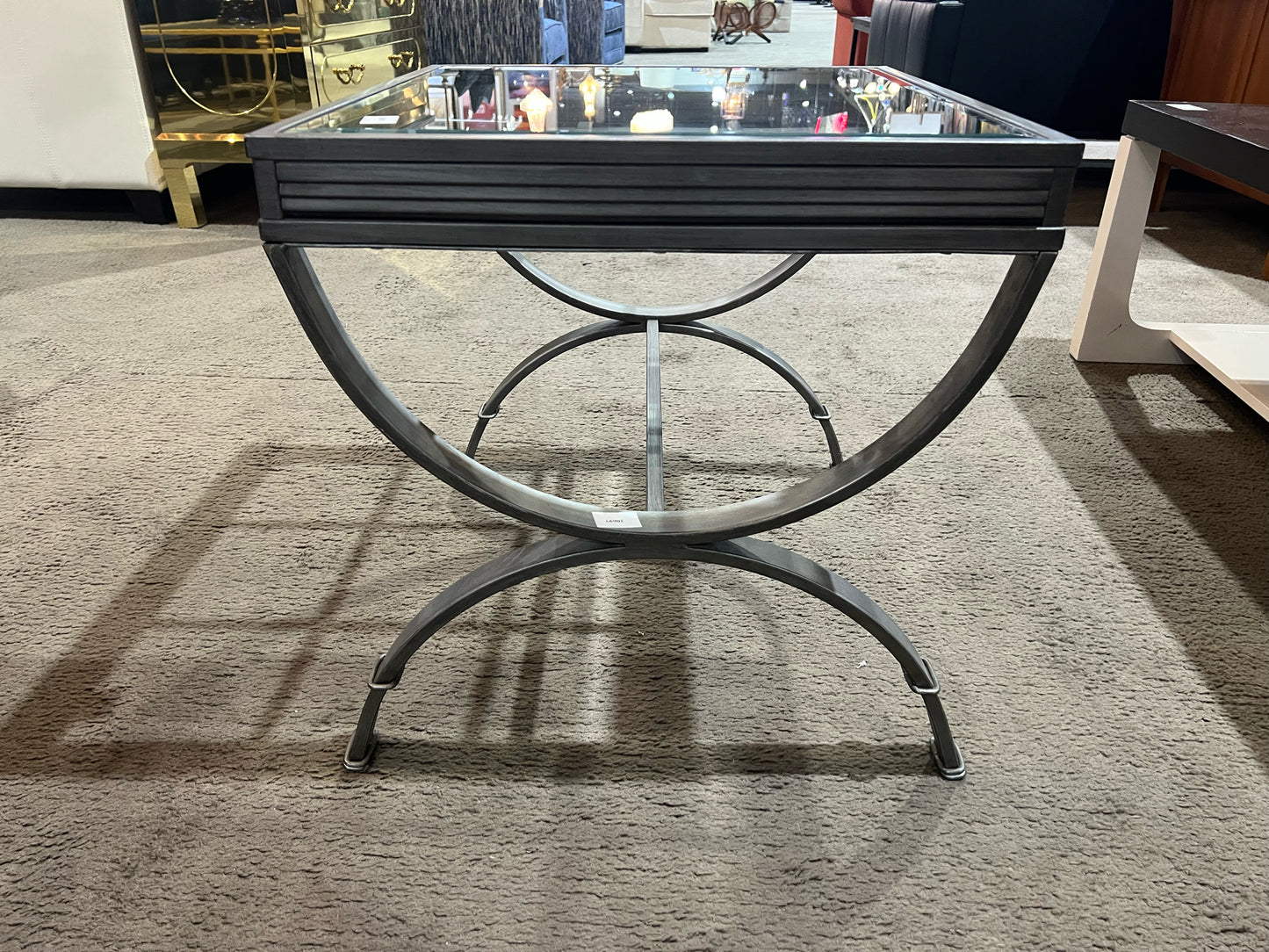 Steve Silver Glass Top & Silver Metal Frame "Emerson" Side Table